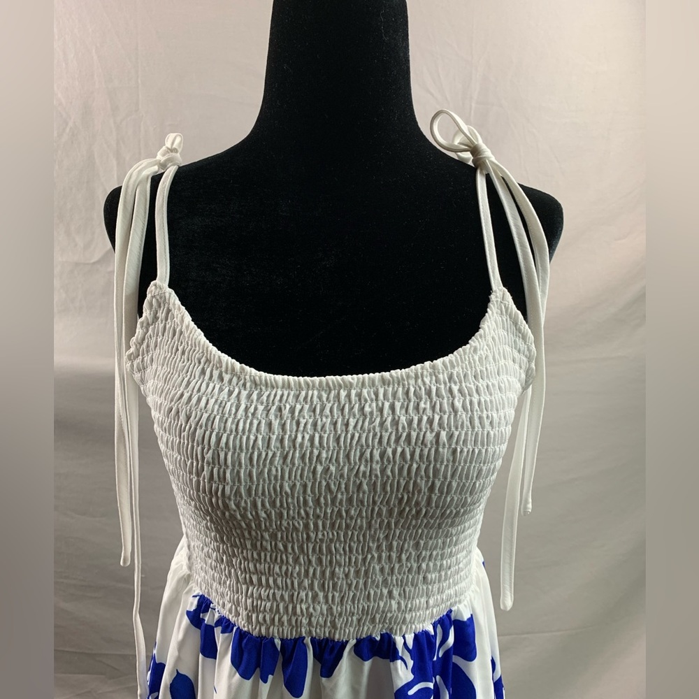 Blue Floral Print Tie Shoulder Cami Dress - Picture 8 of 8